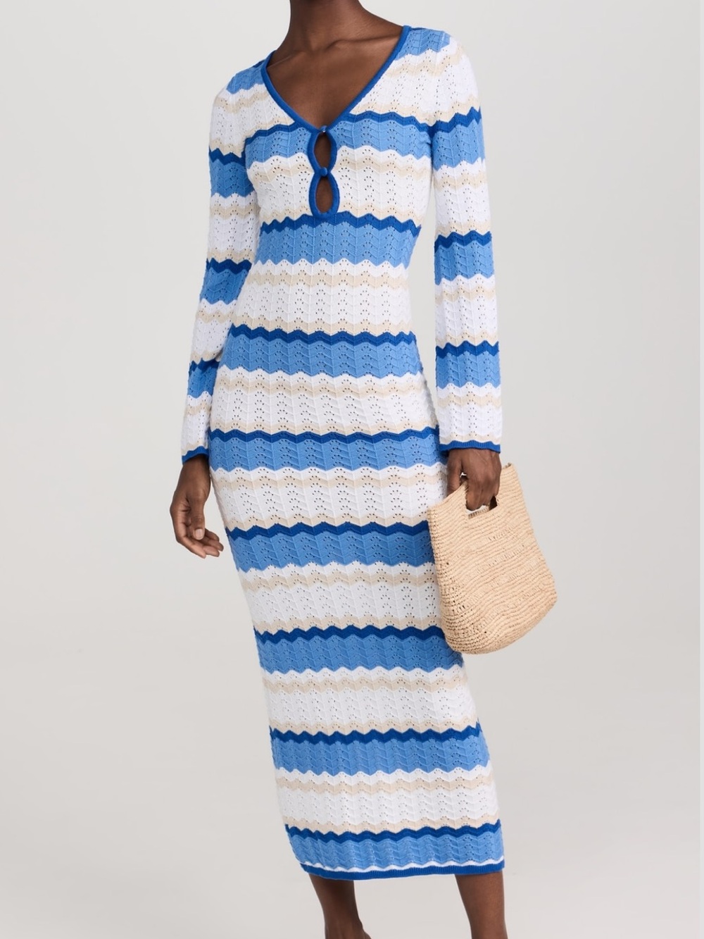 Seven Wonders Blue Tan & White Striped Knit Dress -Beach Ready-Boho